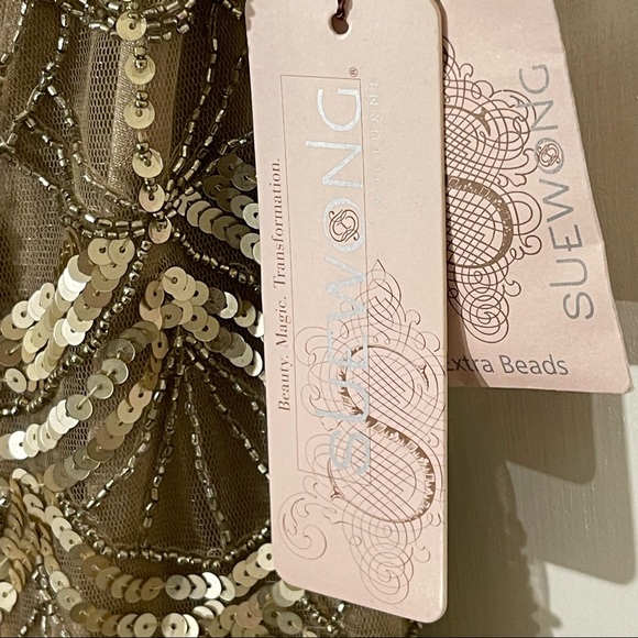 Sue Wong Nocturne Flapper Embellished Cocktail Dress NWT. Sz 0, Gold and beige. - Picture 4 of 13